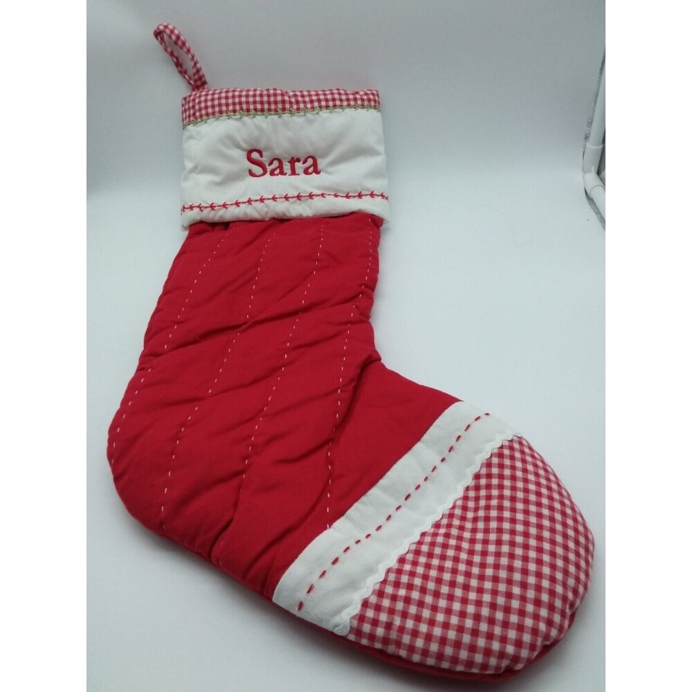 Pottery Barn Kids Sara Christmas Stocking Gingham Holiday Quilted Red